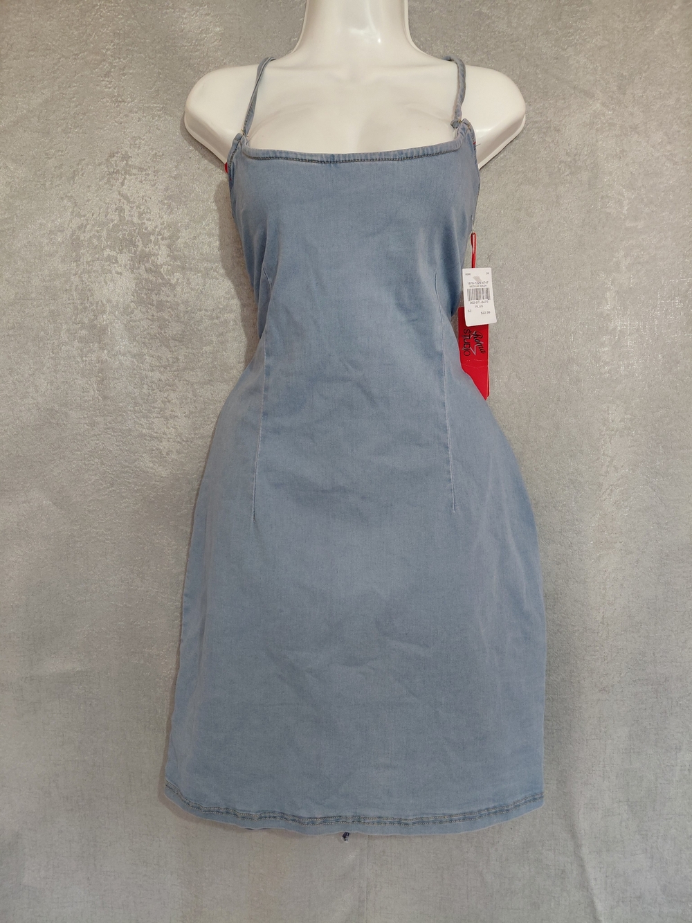 Roma Studio Plus Sz 2x By Rosse Light Wash Denim Stretch Lace Up Back Y2k Dress